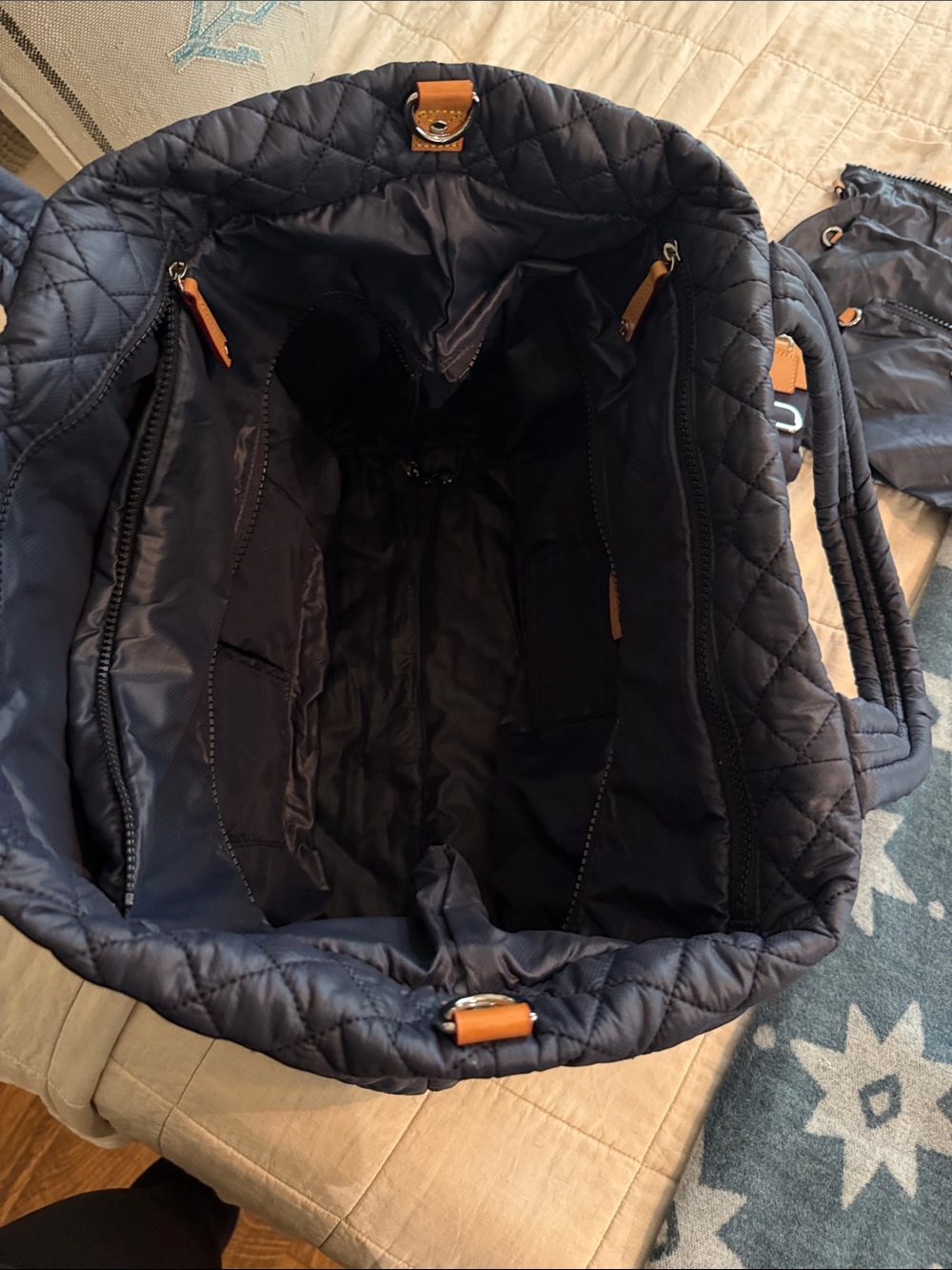 MZ Wallace Navy Quilted Tote with Removable Pouches - Picture 3 of 4